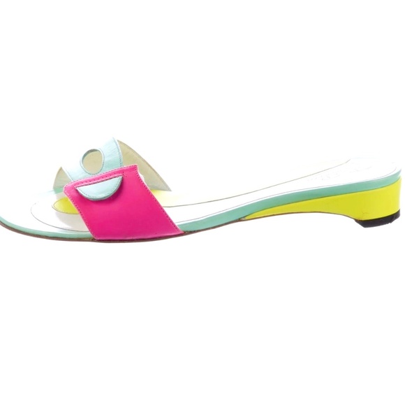Emilio Pucci Shoes - RARE RETRO Emilio Pucci Colorblock Leather Yellow Pink Green Slides Sandals 35